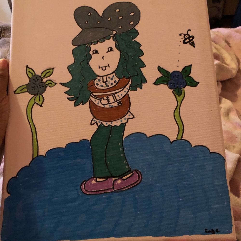 Berry girl draw by hand on canvas board size 11X17 and brand new.